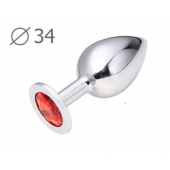 Коническая серебристая анальная втулка с красным кристаллом - 8,2 см. - Anal Jewelry Plug - купить с доставкой в Иваново