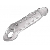 Прозразная закрытая насадка на пенис с поддержкой мошонки Clearly Ample Penis Enhancer - 22 см. - XR Brands - в Иваново купить с доставкой