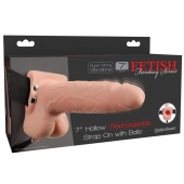 Телесный перезаряжаемый вибрострапон 7  Hollow Rechargeable Strap-on with Balls - 20,3 см. - Pipedream - купить с доставкой в Иваново