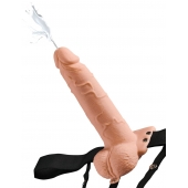 Телесный полый страпон с имитацией эякуляции 7.5  Hollow Squirting Strap-On with Balls Flesh - 21,6 см. - Pipedream - купить с доставкой в Иваново