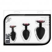 Набор черных анальных пробок с красным кристаллом-сердечком Bling Plugs Training Kit - Blush Novelties - купить с доставкой в Иваново