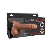 Кофейный перезаряжаемый вибрострапон 7  Hollow Rechargeable Strap-on with Balls - 20,3 см. - Pipedream - купить с доставкой в Иваново