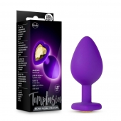 Фиолетовая анальная пробка Bling Plug Medium с золотистым стразом - 8,3 см. - Blush Novelties - купить с доставкой в Иваново