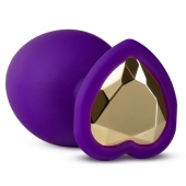 Фиолетовая анальная пробка Bling Plug Large с золотистым стразом - 9,5 см. - Blush Novelties - купить с доставкой в Иваново