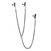Черные зажимы на соски и клитор на цепочке DELUXE NIPPLE   CLIT CLAMPS - Dream Toys - купить с доставкой в Иваново
