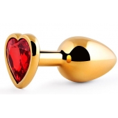 Золотистая анальная пробка с красным стразом-сердечком - 8 см. - Anal Jewelry Plug - купить с доставкой в Иваново