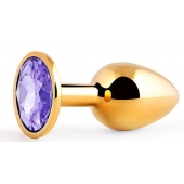 Золотистая анальная пробка с фиолетовым стразом - 7,2 см. - Anal Jewelry Plug - купить с доставкой в Иваново