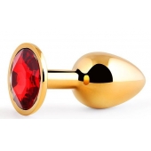 Золотистая анальная пробка с красным стразом - 7,2 см. - Anal Jewelry Plug - купить с доставкой в Иваново