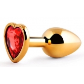Золотистая анальная пробка с красным стразом-сердечком - 7 см. - Anal Jewelry Plug - купить с доставкой в Иваново