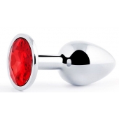 Серебристая анальная пробка с красным стразом - 7,2 см. - Anal Jewelry Plug - купить с доставкой в Иваново