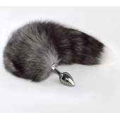 Серебристая анальная пробка с серым хвостиком - Sitabella - купить с доставкой в Иваново