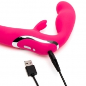 Ярко-розовый безремневой страпон Rechargeable Vibrating Strapless Strap-On - Happy Rabbit - купить с доставкой в Иваново