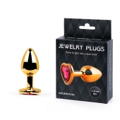Золотистая анальная пробка с малиновым кристаллом-сердечком - 7 см. - Anal Jewelry Plug - купить с доставкой в Иваново