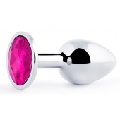 Серебристая анальная пробка с малиновым кристаллом - 7,2 см. - Anal Jewelry Plug - купить с доставкой в Иваново