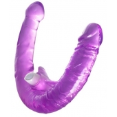 Фиолетовый двухсторонний фаллоимитатор с вибропулей - 35 см. - Toyfa Basic купить с доставкой в интернет-магазине Orgasmix в Иваново Фиолетовый двухсторонний фаллоимитатор с вибропулей - 35 см. - Toyfa Basic