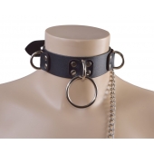 Черный кожаный ошейник Big Ring - Sitabella - купить с доставкой в Иваново