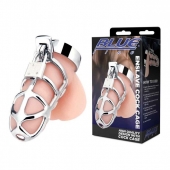 Серебристая металлическая клетка для члена с замком Enslave Cock Cage - BlueLine - купить с доставкой в Иваново