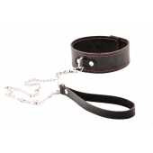 Черный широкий ошейник с красной строчкой и поводком - Crazy Handmade - купить с доставкой в Иваново