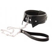 Черный ошейник-воротничок с металлическим поводком - Crazy Handmade - купить с доставкой в Иваново