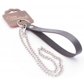 Серебристый металлический поводок с кожаной черной ручкой - 80 см. - Crazy Handmade - купить с доставкой в Иваново