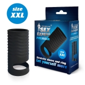 Черная открытая насадка на пенис с кольцом для мошонки XXL-size - 9,4 см. - Sex Expert - в Иваново купить с доставкой
