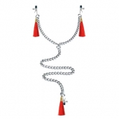 Зажимы на соски и клитор с игривыми красными кисточками Nipple Clit Tassel Clamp With Chain - Lovetoy - купить с доставкой в Иваново