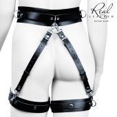 Черный кожаный пояс с гартерами - S-M - Notabu - купить с доставкой в Иваново