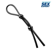 Черное силиконовое лассо с двумя шариками для утяжки - Sex Expert - в Иваново купить с доставкой