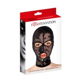 Черная кружевная маска на голову с отверстиями для глаз и рта - Fetish Tentation - купить с доставкой в Иваново