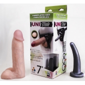 Страпон-унисекс с двумя насадками UNI strap 7  Harness - 19 и 16 см. - LOVETOY (А-Полимер) - купить с доставкой в Иваново