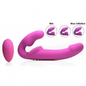 Розовый безремневой страпон с вибрацией и функцией расширения Inflatable Ergo-Fit Strapless Strap-On - XR Brands - купить с доставкой в Иваново