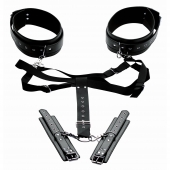 Черная бондажная система Acquire Easy Access Thigh Harness with Wrist Cuffs - XR Brands - купить с доставкой в Иваново