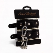 Черные скругленные наручники с мягкой бежевой подкладкой - Crazy Handmade - купить с доставкой в Иваново
