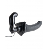 Черный страпон с вагинальной пробкой Deluxe Vibrating Penetrix Strap-On - 19 см. - Pipedream - купить с доставкой в Иваново