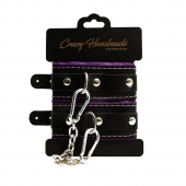 Черно-фиолетовые скругленные наручники с мягкой подкладкой - Crazy Handmade - купить с доставкой в Иваново Черно-фиолетовые скругленные наручники с мягкой подкладкой - Crazy Handmade - купить с доставкой в Иваново