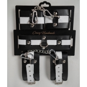 Набор фиксаторов из черной и белой натуральной кожи - Crazy Handmade - купить с доставкой в Иваново Набор фиксаторов из черной и белой натуральной кожи - Crazy Handmade - купить с доставкой в Иваново