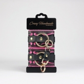 Черные кожаные наручники с розовой строчкой - Crazy Handmade - купить с доставкой в Иваново Черные кожаные наручники с розовой строчкой - Crazy Handmade - купить с доставкой в Иваново