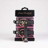 Черные кожаные оковы с розовой строчкой - Crazy Handmade - купить с доставкой в Иваново Черные кожаные оковы с розовой строчкой - Crazy Handmade - купить с доставкой в Иваново