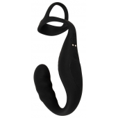 Черное эрекционное кольцо со стимуляцией промежности и анальной пробкой Cock Ring with RC Prostate Plug - Orion - в Иваново купить с доставкой