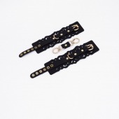 Черные кожаные наручники с узорами и золотистой фурнитурой - Crazy Handmade - купить с доставкой в Иваново