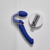 Синий безремневой страпон Multi Orgasm Bendable Strap-On size XL с клиторальной стимуляцией - Strap-on-me - купить с доставкой в Иваново