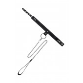 Черный узкий однослойный ошейник с серебристым поводком-цепочкой - Pecado - купить с доставкой в Иваново