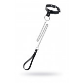 Черный узкий однослойный ошейник с серебристым поводком-цепочкой - Pecado - купить с доставкой в Иваново