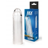 Прозрачная закрытая насадка на пенис с ребрышками - 16 см. - Sex Expert - в Иваново купить с доставкой