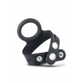 Черное эрекционное кольцо с подхватом мошонки на кнопках VS6 - Blush Novelties - в Иваново купить с доставкой