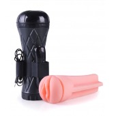 Телесный мастурбатор-вагина в черной колбе с вибрацией - Boys of Toys - в Иваново купить с доставкой