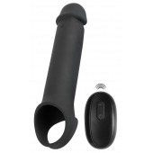 Черная вибронасадка для пениса с хомутом для мошонки и пультом ДУ Remote Controlled Penis Extension - Orion - в Иваново купить с доставкой