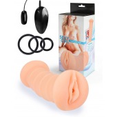 Телесный двусторонний мастурбатор с вибропулей и эрекционными кольцами в комплекте - Sexy Girl - в Иваново купить с доставкой
