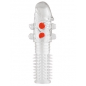 Гелевая прозрачная насадка с шариками и шипами - 14 см. - Toyfa Basic - в Иваново купить с доставкой