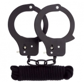 Чёрные наручники из листового металла в комплекте с веревкой BONDX METAL CUFFS LOVE ROPE SET - Dream Toys - купить с доставкой в Иваново